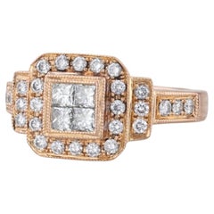 0.84ctw Diamond Halo Engagement Ring 18k Rose Gold Size 6.5-6.75