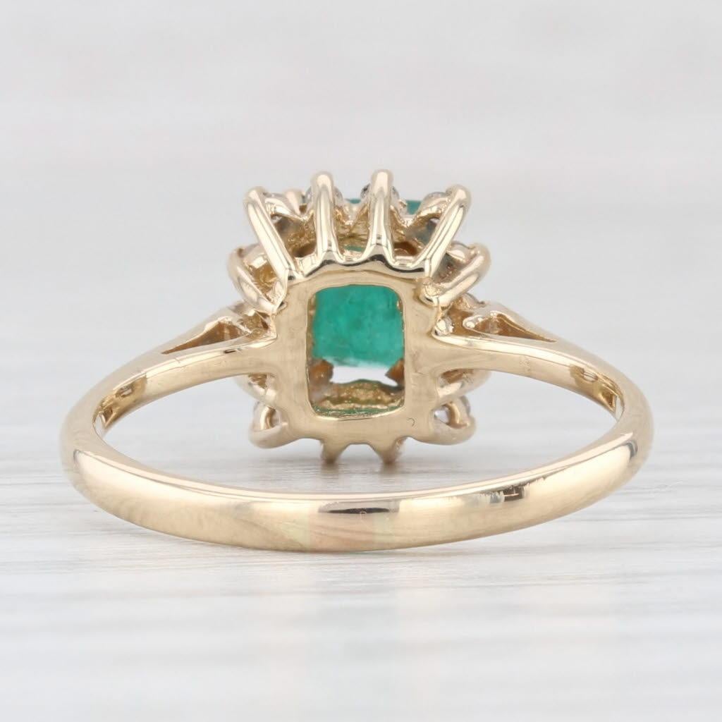 Emerald Cut 0.84ctw Emerald Diamond Halo Ring 14k Yellow Gold Size 6.5 Cathedral Band For Sale