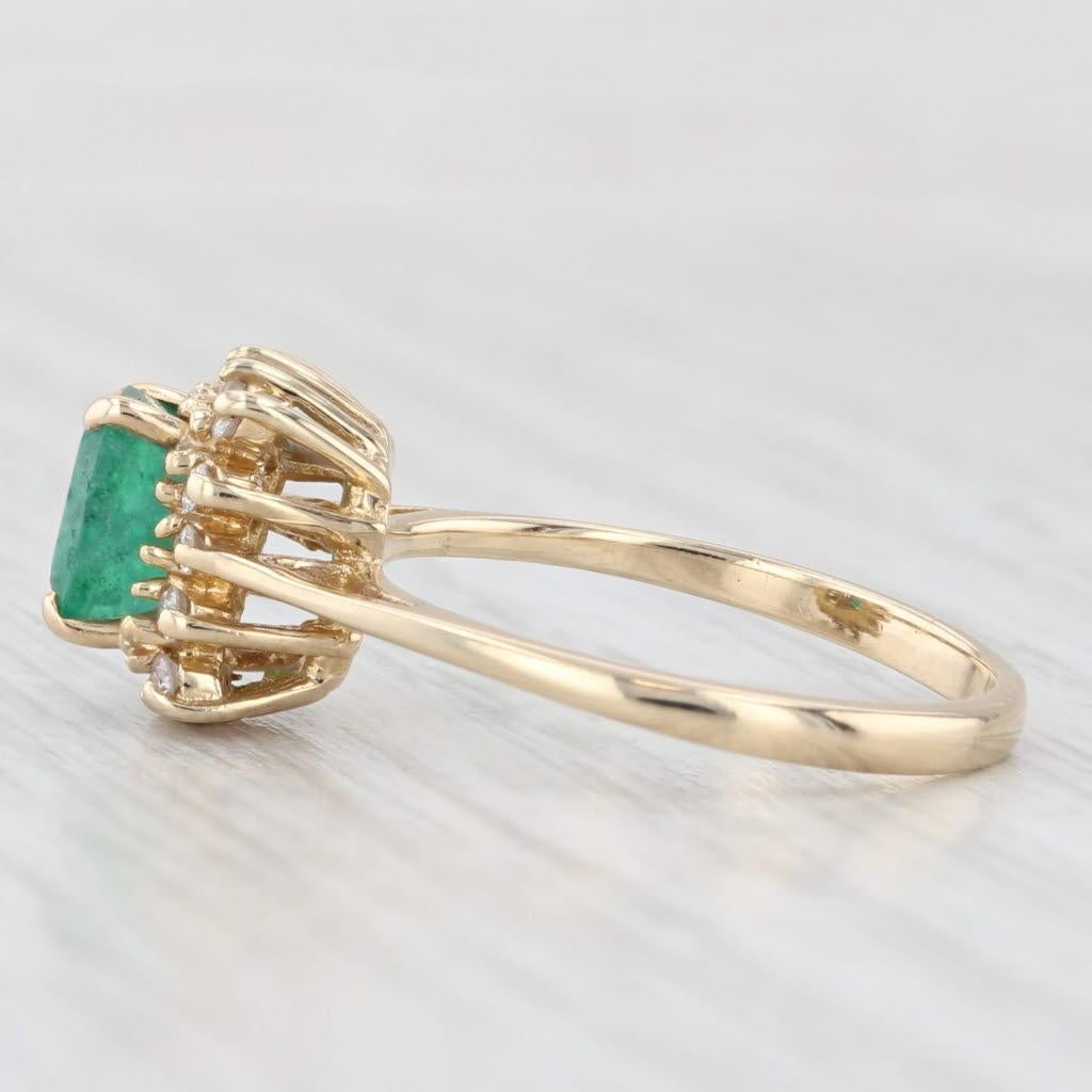 Women's or Men's 0.84ctw Emerald Diamond Halo Ring 14k Yellow Gold Size 6.5 Cathedral Band For Sale