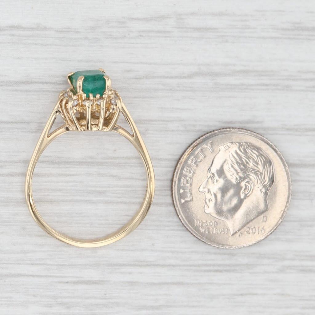 0.84ctw Emerald Diamond Halo Ring 14k Yellow Gold Size 6.5 Cathedral Band For Sale 2