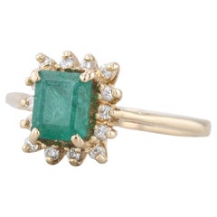 0.84ctw Emerald Diamond Halo Ring 14k Yellow Gold Size 6.5 Cathedral Band
