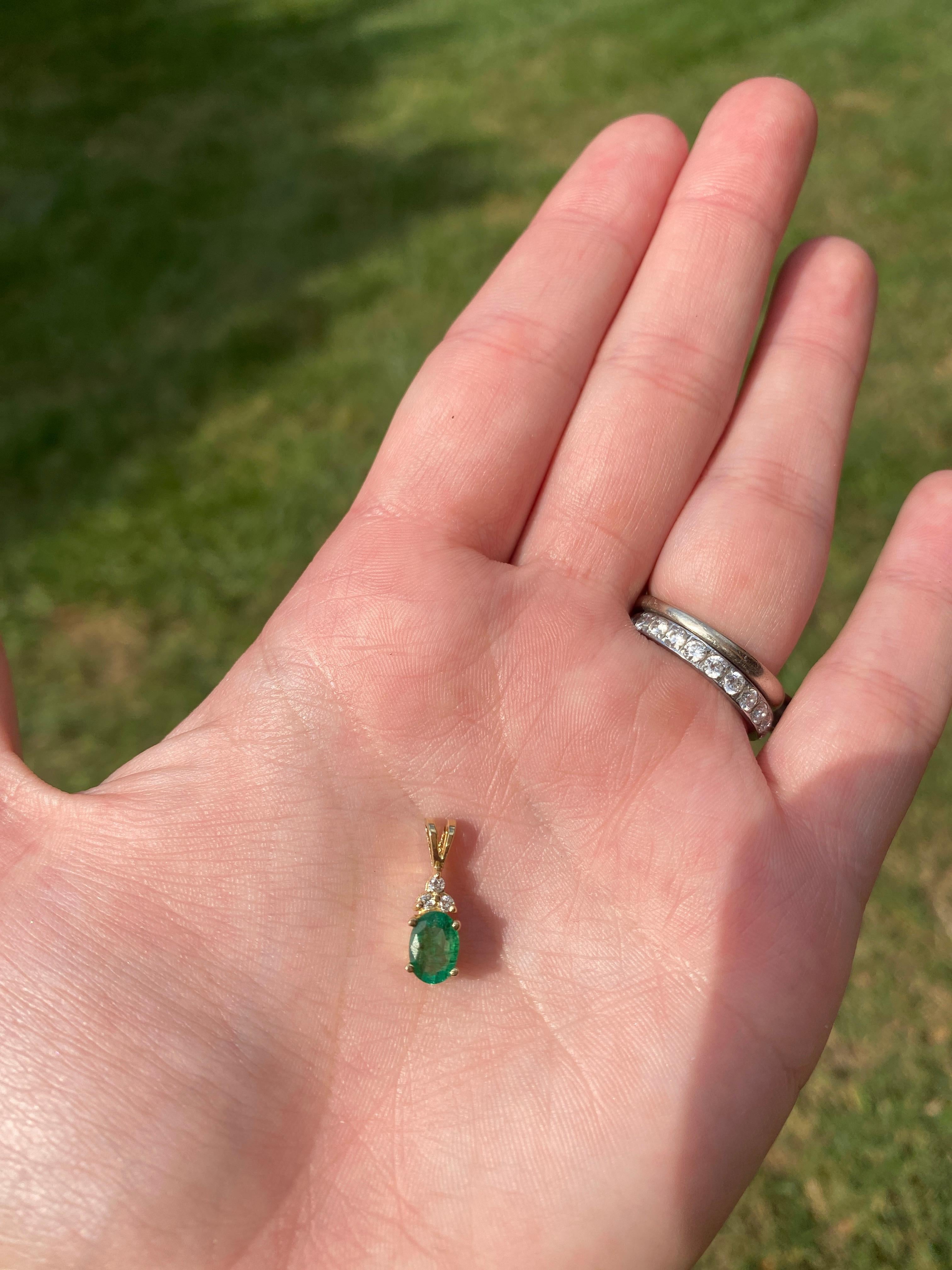 0.84ctw Emerald Diamond Pendant, 14K YellowGold, Length 5/8 Inch, Simple Emerald 1