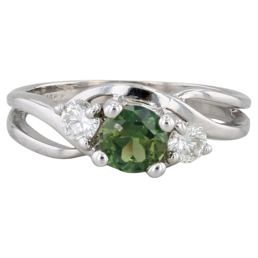 0.84ctw Green Sapphire Diamond Bypass Ring 14k White Gold Size 5.5