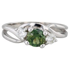 0,84 ctw Zafiro Verde Diamante Anillo Bypass Oro Blanco 14k Talla 5,5