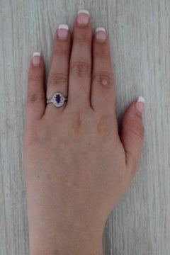 0,84ctw Oval Amethyst Diamant Halo Ring 14k Weißgold Größe 6,5