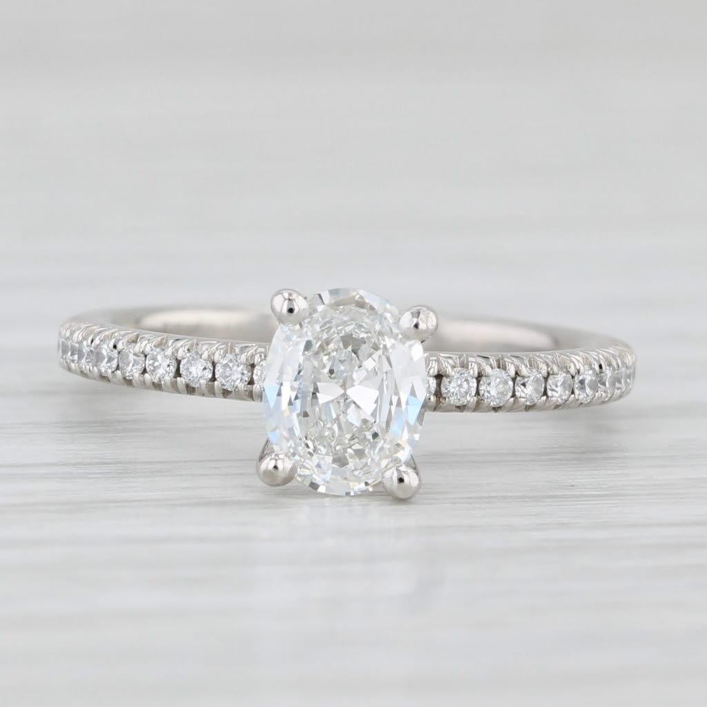 0.84ctw Oval Diamond Engagement Ring 950 Platinum Solitaire w/ Accents Sz 5 GIA In Good Condition For Sale In McLeansville, NC