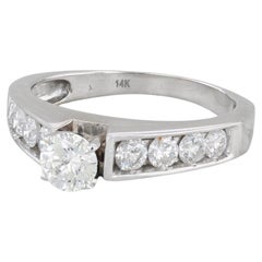 Bague de fiançailles en or blanc 14 carats avec diamant rond de 0,84 carat, taille 7