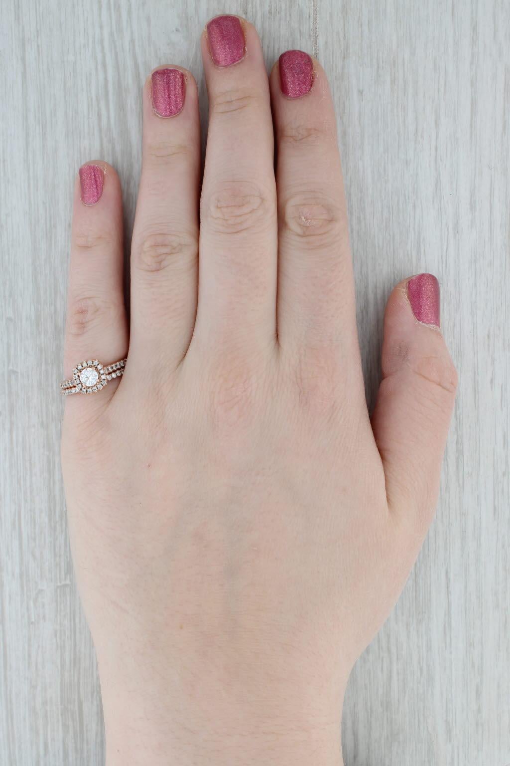 0.84ctw Round Diamond Engagement Ring Wedding Band Bridal Set 14k Rose Gold Sz 7 For Sale 6