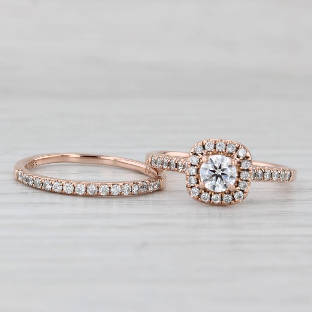 Round Cut 0.84ctw Round Diamond Engagement Ring Wedding Band Bridal Set 14k Rose Gold Sz 7 For Sale