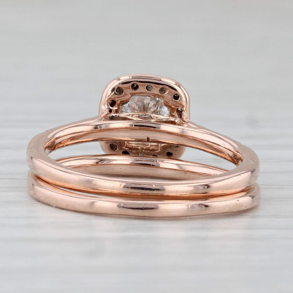 Women's or Men's 0.84ctw Round Diamond Engagement Ring Wedding Band Bridal Set 14k Rose Gold Sz 7 For Sale