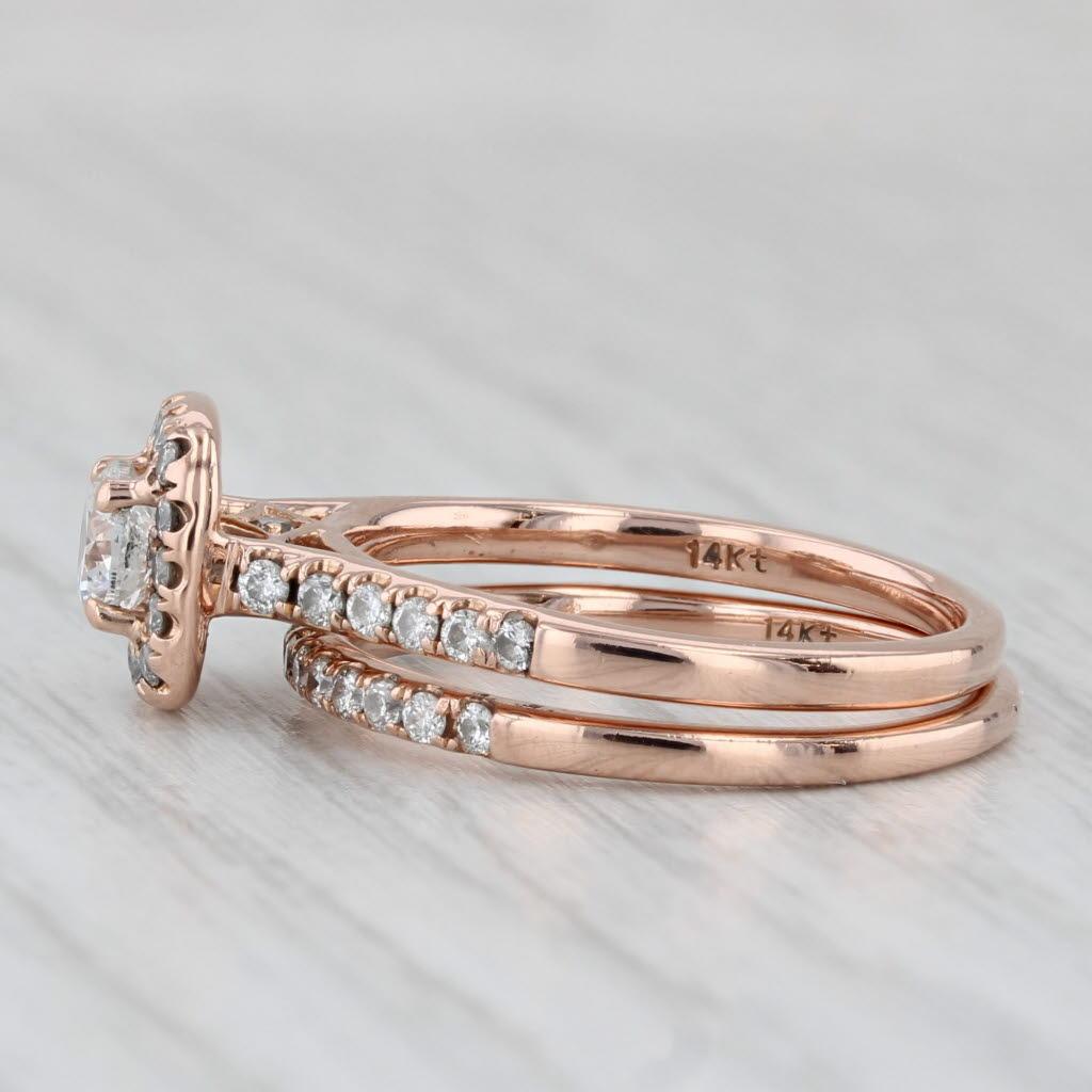 0.84ctw Round Diamond Engagement Ring Wedding Band Bridal Set 14k Rose Gold Sz 7 For Sale 1