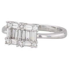 Bague baguette en or blanc 18 carats avec diamants 0,84 carat VS2, taille 7,75