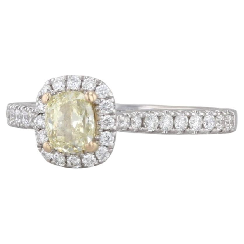 0.84ctw Yellow White Diamond Halo Engagement Ring 14k White Gold Size 5.75 Atara