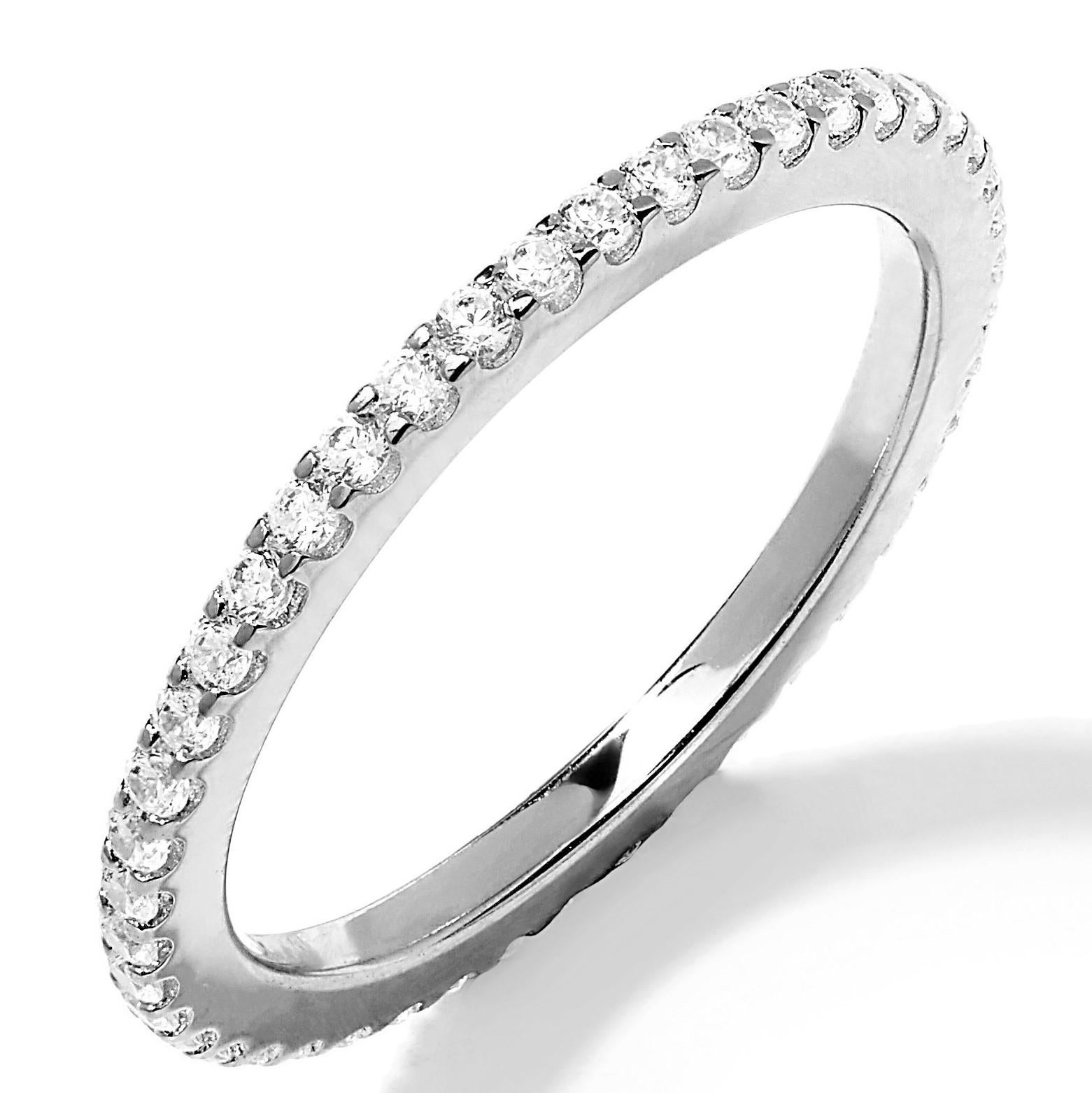 Modern  0.85 Carat Cubic Zirconia Sterling Silver Full Eternity Wedding Band Ring For Sale