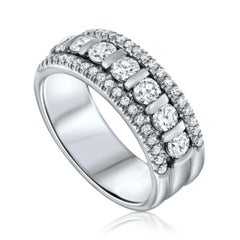 0.85 Carat 3 Row Diamond Wedding Band in 14 Karat White Gold, Shlomit Rogel
