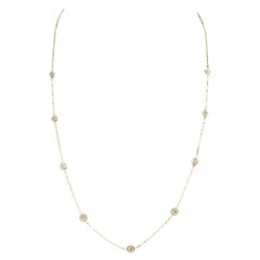 0.85 Carat 9 Station Diamond by the Yard Necklace 14 Karat Yellow Gold