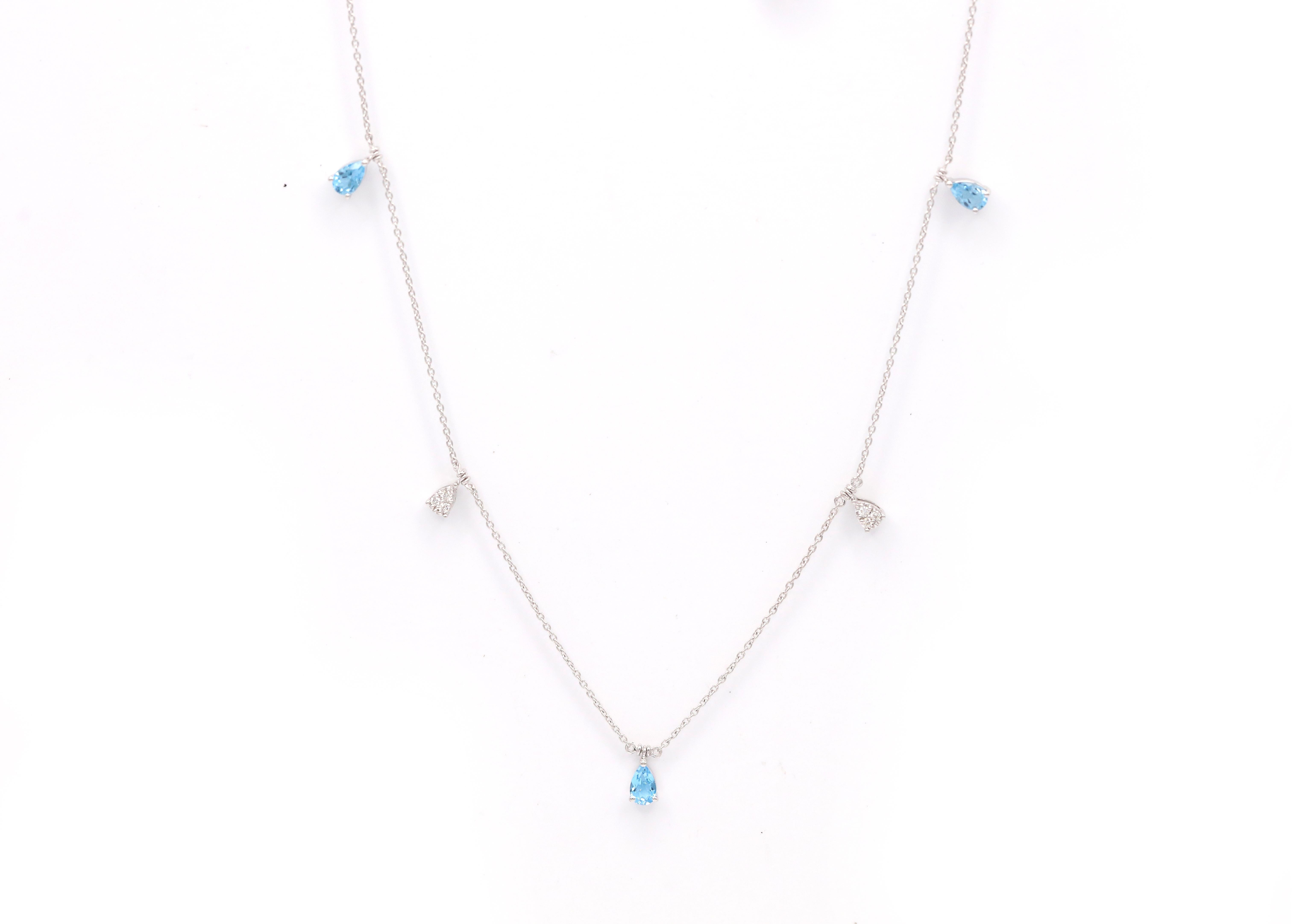 0.85 Carat Blue Topaz 0.05 Carat Diamonds White Gold Necklace In New Condition For Sale In Montreux, VD
