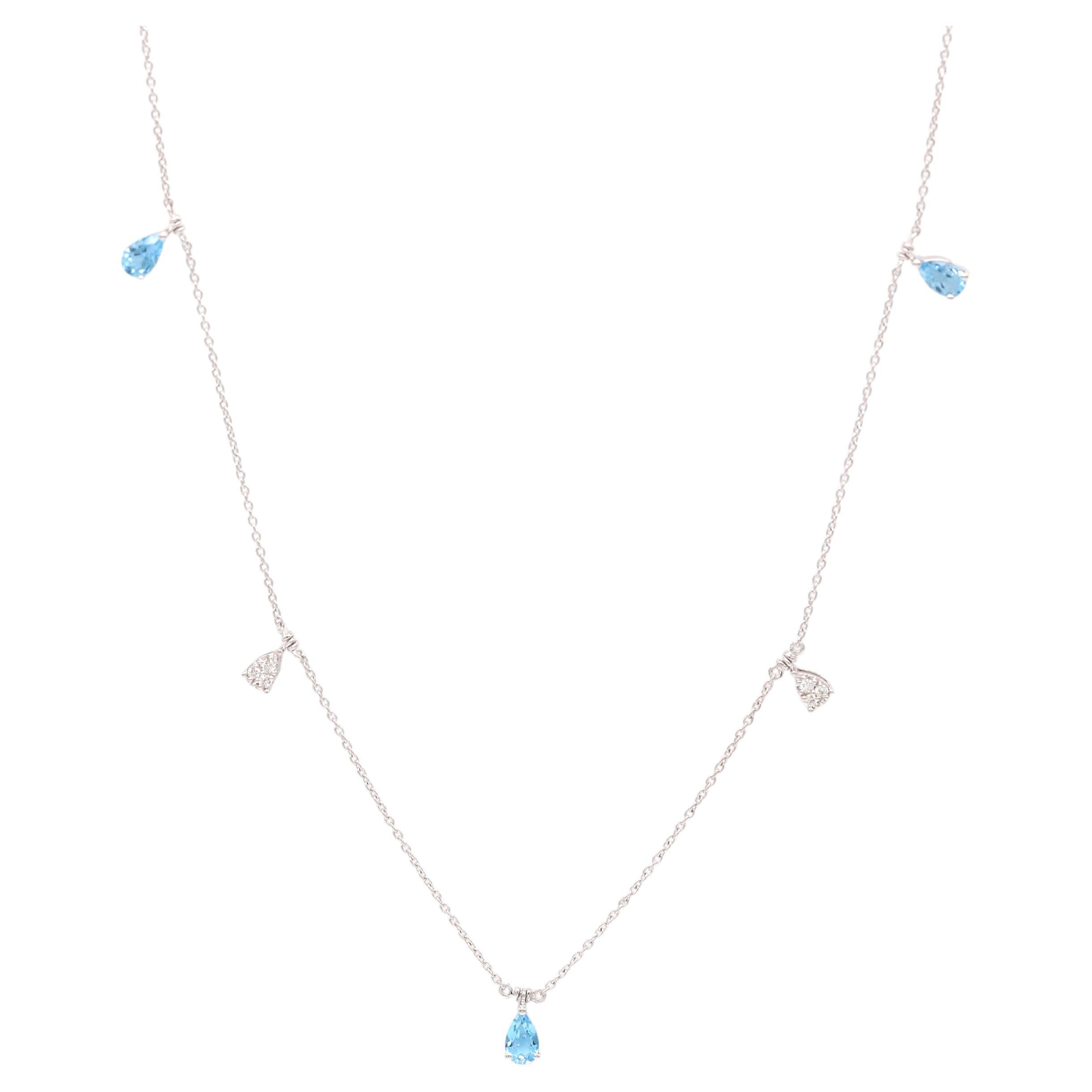 0.85 Carat Blue Topaz 0.05 Carat Diamonds White Gold Necklace For Sale