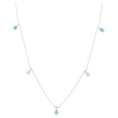 0.85 Carat Blue Topaz 0.05 Carat Diamonds White Gold Necklace