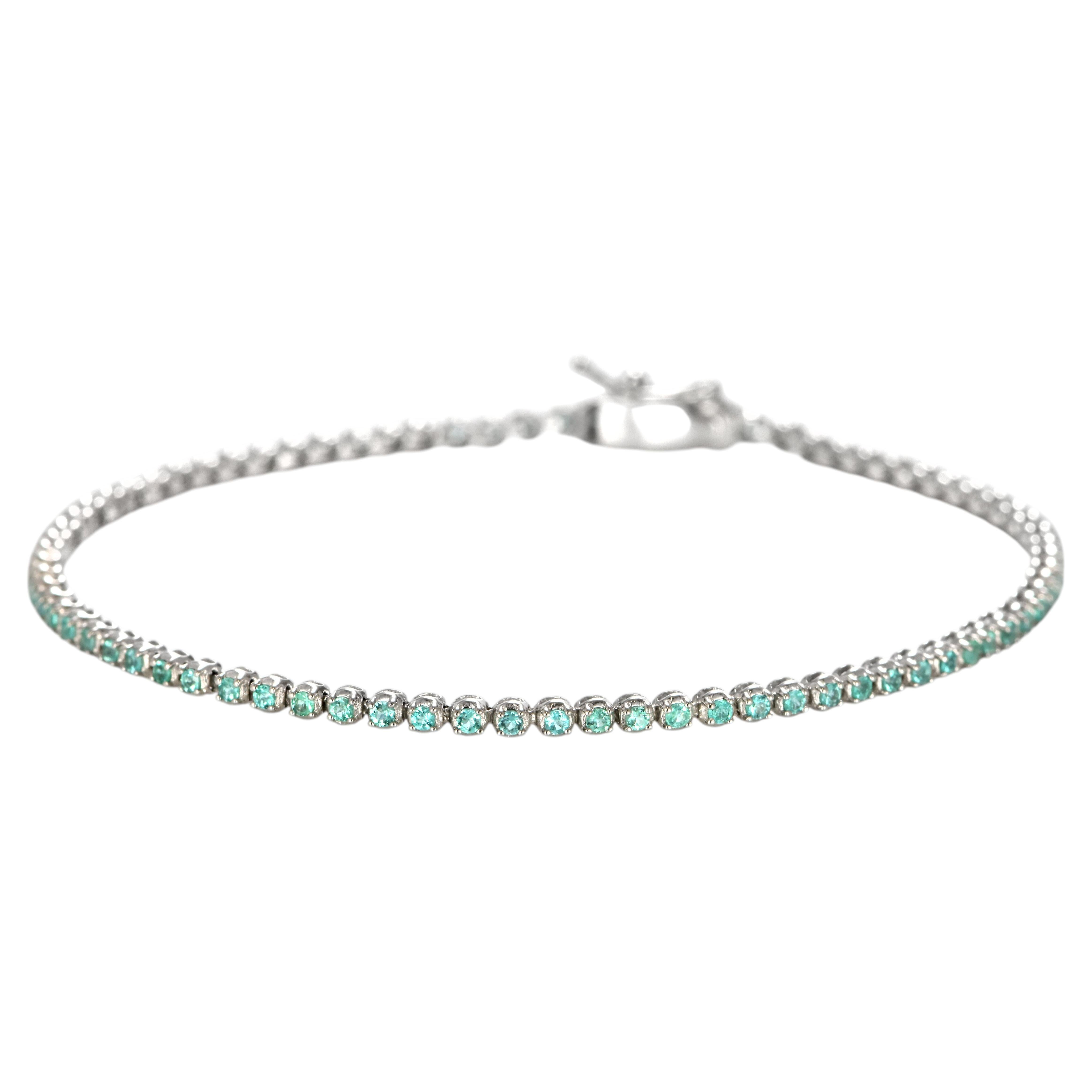 0.85 Carat Brazilian Paraiba Tourmaline Tennis Bracelet Made in Platinum