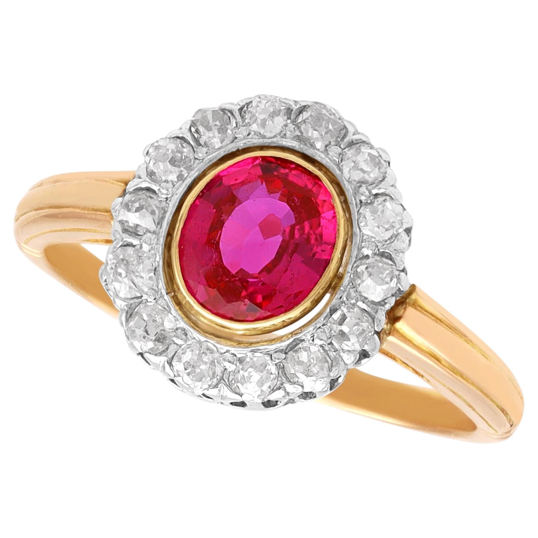 0.85 Carat Burmese Ruby and 0.40 Carat Diamond 18k Yellow Gold Ring Circa 1905