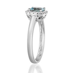 0.85 Carat Cushion Cut Aquamarine Diamond Accents 10K White Gold Wedding Ring