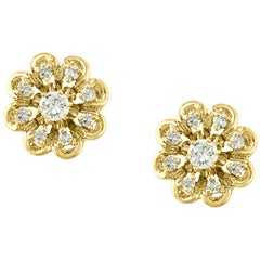 0.85 Carat Diamond Floral Jacket Flower Stud Earrings in 14 Karat Yellow Gold