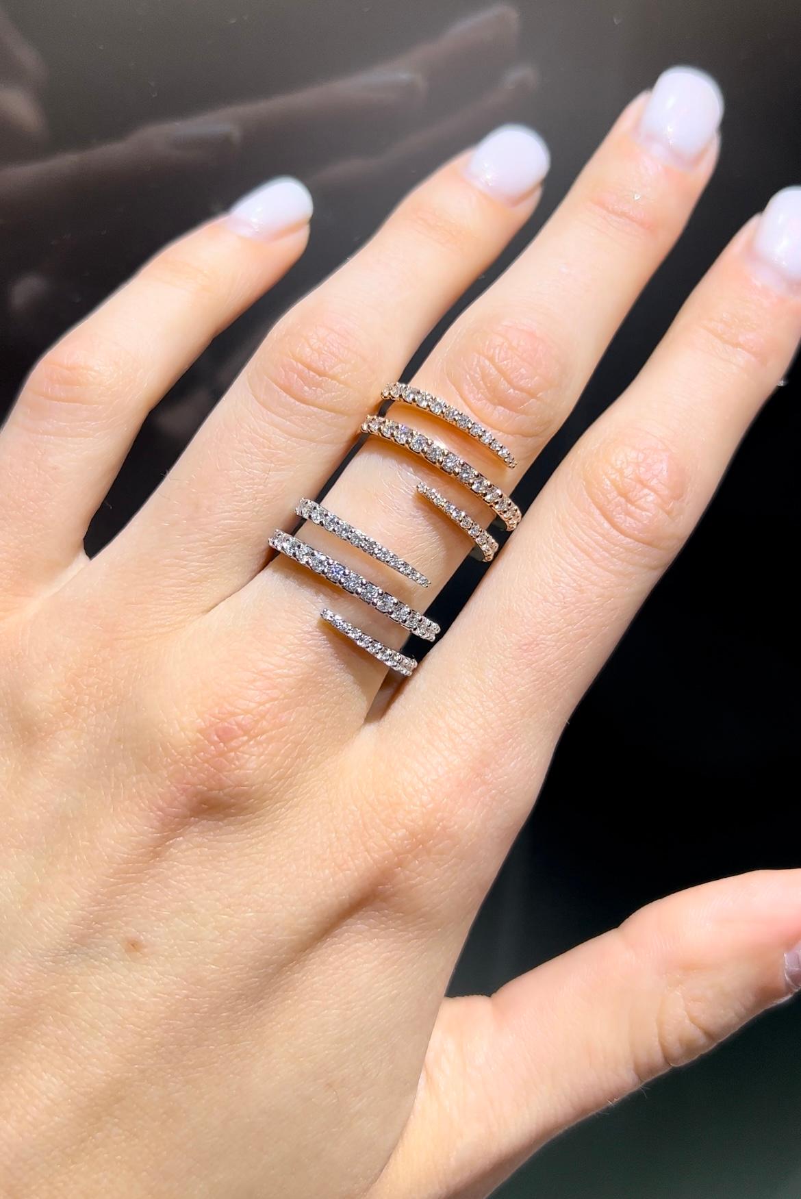 Women's 0.85 Carat Diamond Multi-Row Spiral Engagement Ring in 18k White Gold For Sale