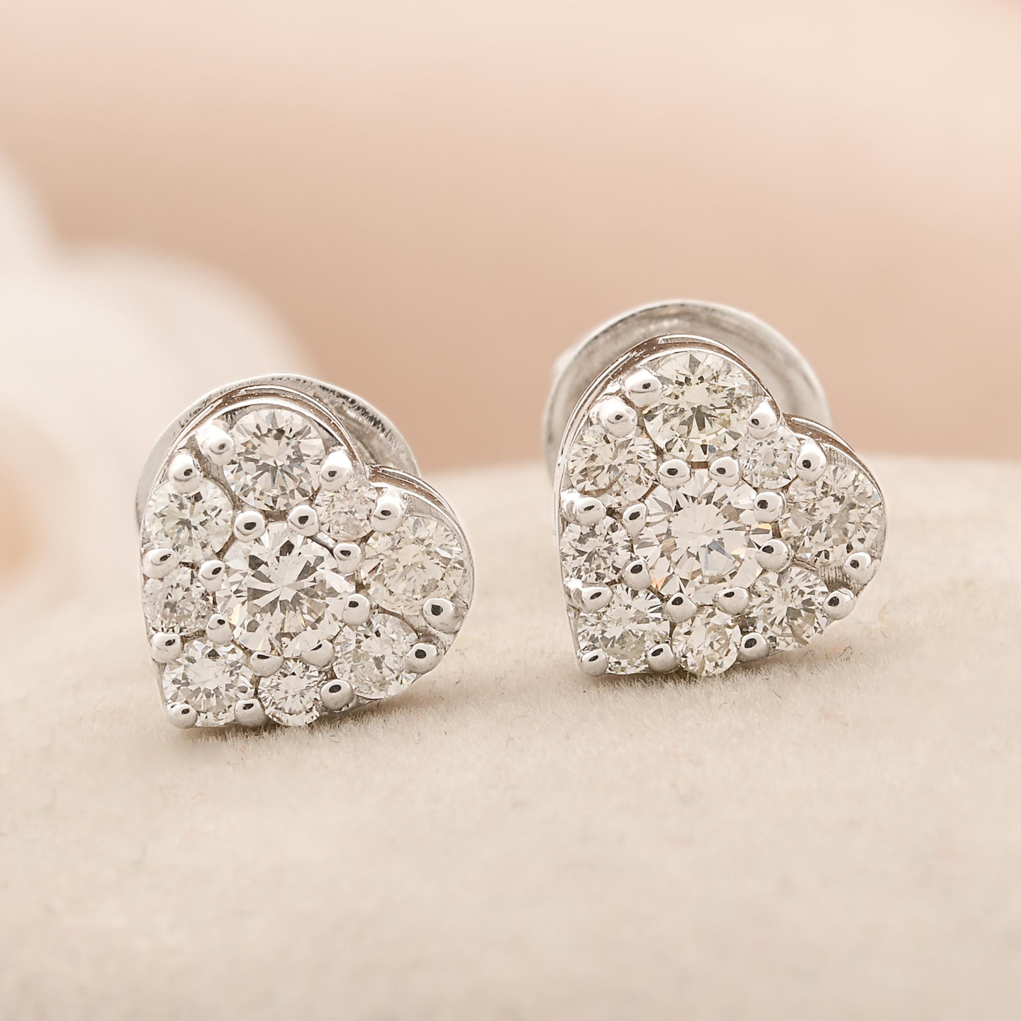 Modern 0.85 Carat Diamond Pave Heart Shape Stud Earrings Solid 10k White Gold Jewelry For Sale