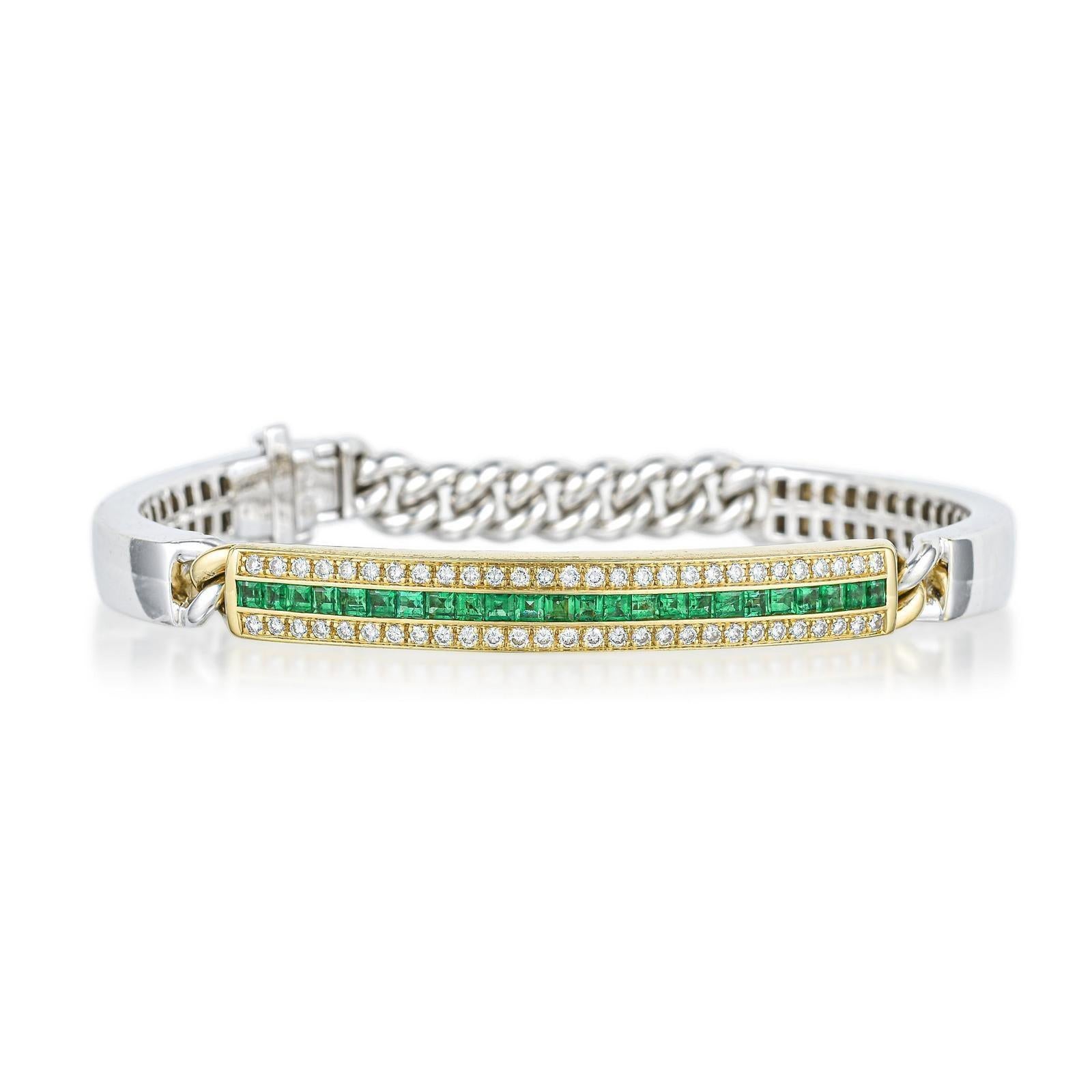Bracelet jonc en or jaune 18 carats avec émeraude de 0,85 carat et diamants blancs de 0,65 carat