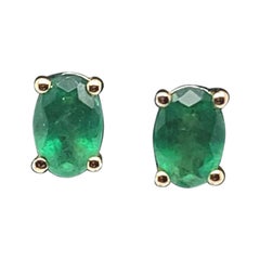 0.85 Carat Emerald Oval Cut Stud Earrings 18 Karat Yellow Gold