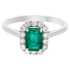 Anillo Esmeralda 0,85 Quilates Diamante SI/HI 0,38 Quilates Joyas Oro Blanco 14 Kilates