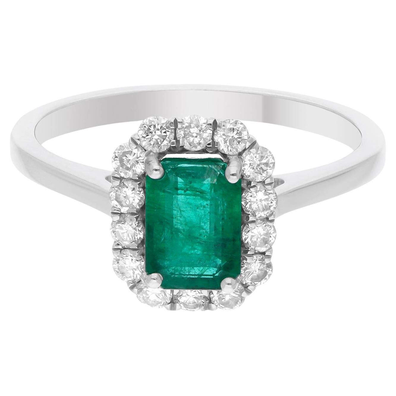 0,85 Karat Smaragdring 0,38 Karat SI/HI Diamant 14 Karat Weißgold Schmuckschmuck