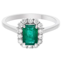 0,85 Karat Smaragdring 0,38 Karat SI/HI Diamant 14 Karat Weißgold Schmuckschmuck