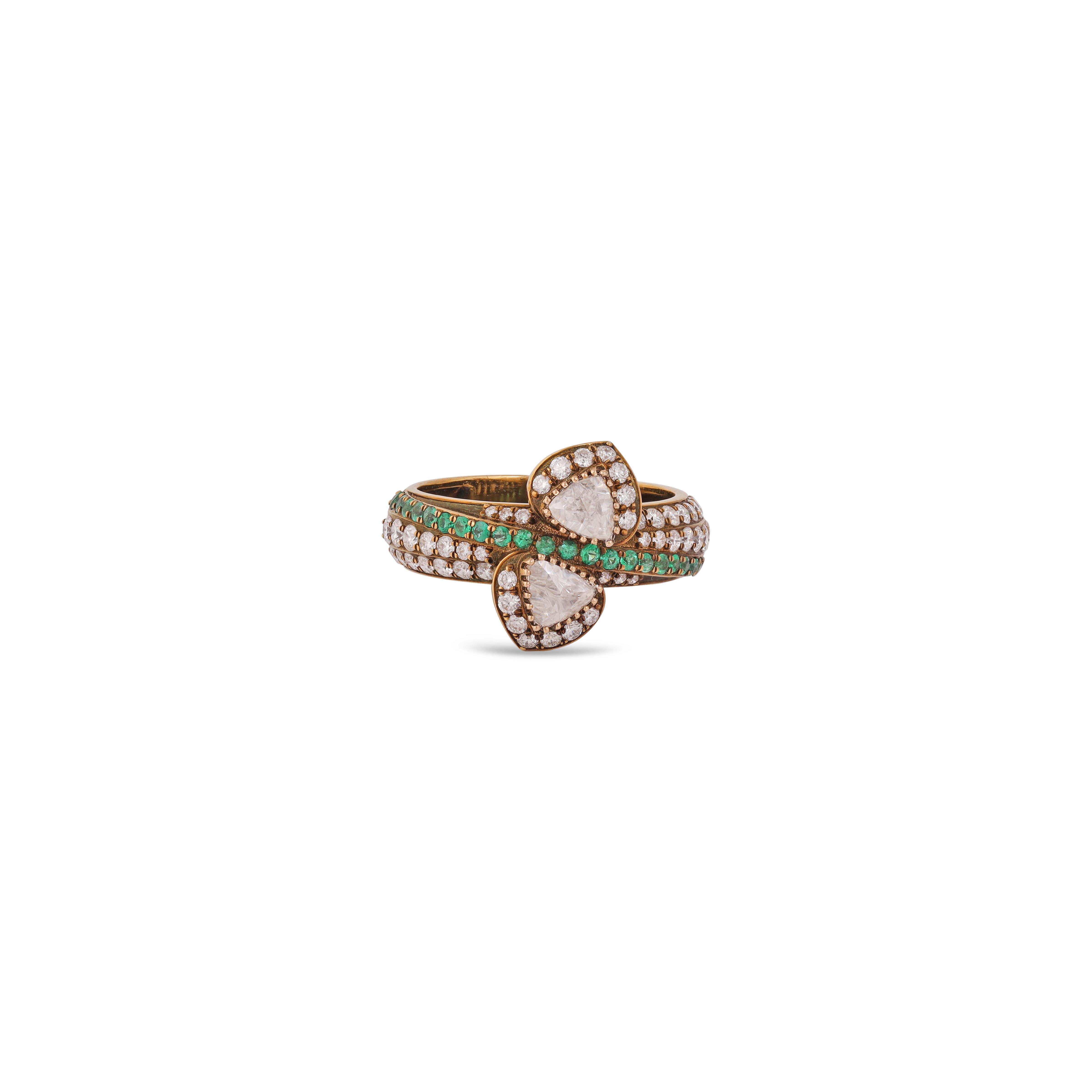High  Victorian Style Rose Cut Diamond old Ring
1 Rose Cut Diamond - 0.85 Carats
18 K Gold  
Emerald  - 0.18 Carat
size - 6 
