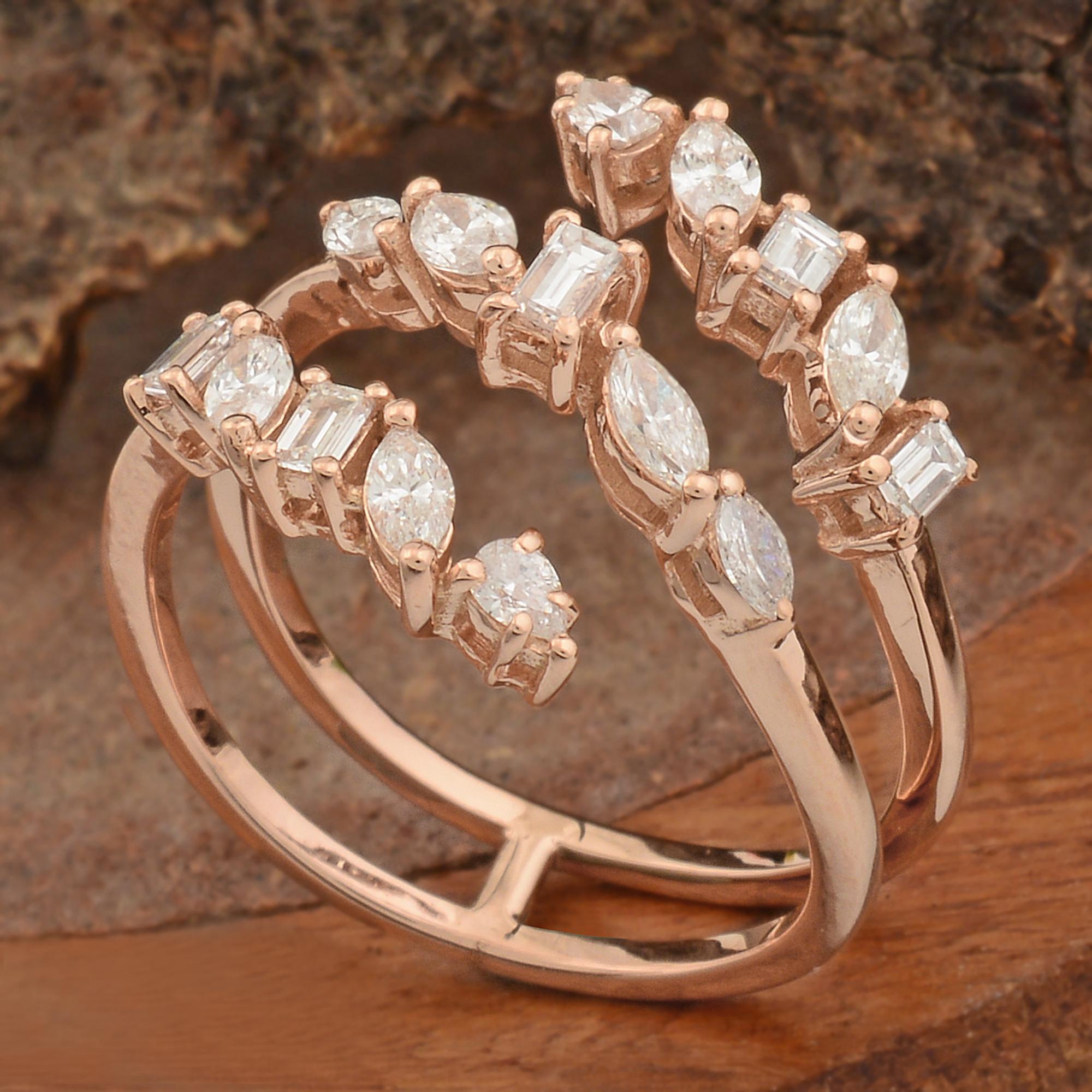 Moderne Bague en or rose 18 carats avec diamants taille poire, marquise et baguette de 0,85 carat en vente