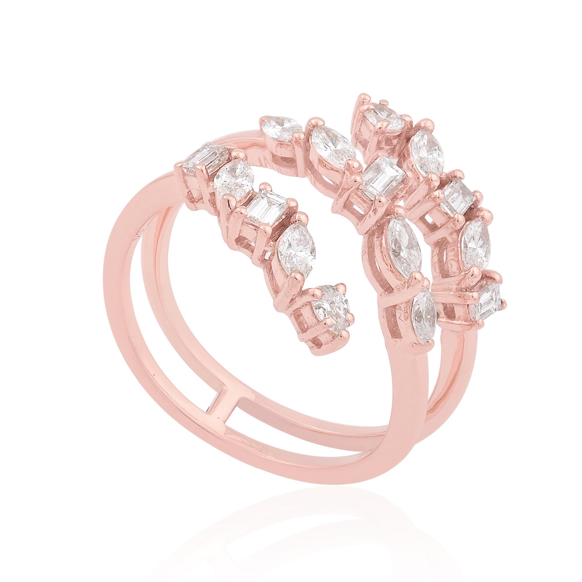 Taille Marquise Bague en or rose 18 carats avec diamants taille poire, marquise et baguette de 0,85 carat en vente
