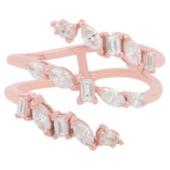 0.85 Carat Marquise Pear & Baguette Diamond Fine Spiral Ring 18 Karat Rose Gold