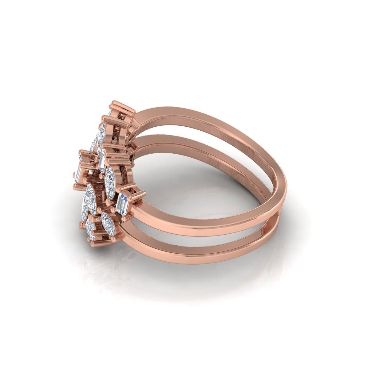 For Sale:  0.85 Carat Marquise Pear & Baguette Diamond Fine Spiral Ring Solid 18k Rose Gold 7