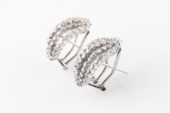 0.85 Carat Multirow Diamond Earrings with Omega Backs All Set in 14 Karat Gold