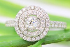 0.85 Carat Natural Diamond 14K White Gold Double Halo Engagement Ring Size 7