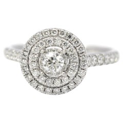 0.85 Carat Natural Diamond 14K White Gold Double Halo Engagement Ring Size 7