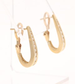 0.85 Carat Natural Diamond Channel Set Yellow Gold Hoop Earrings