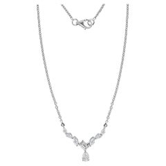 0.85 Carat Natural Diamond Cluster Pendant Necklace 18K White Gold