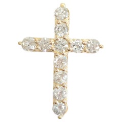 0.85 Carat Natural Diamond Cross Pendant 14 Karat Yellow Gold