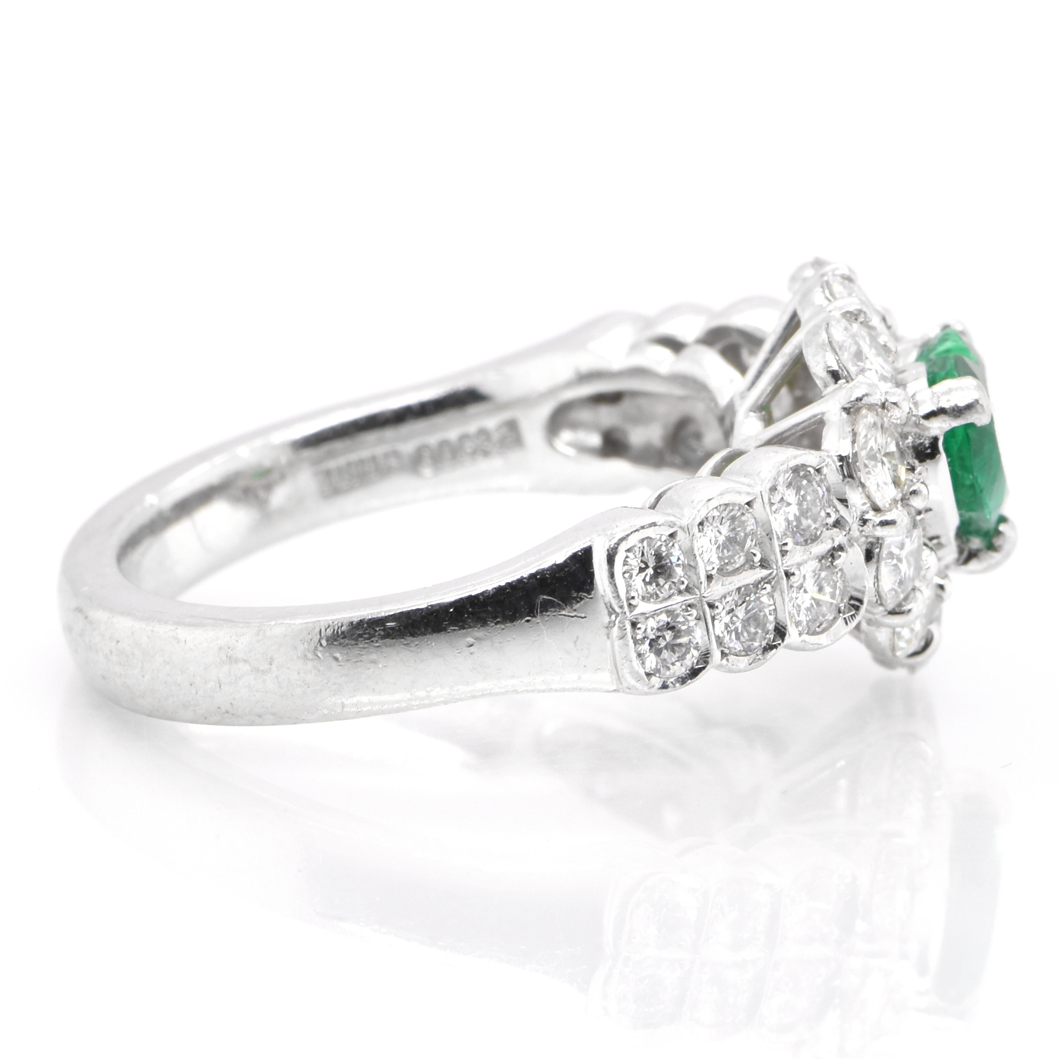 Women's 0.85 Carat Natural Heart Cut Emerald and Diamond Halo Ring Set in Platinum