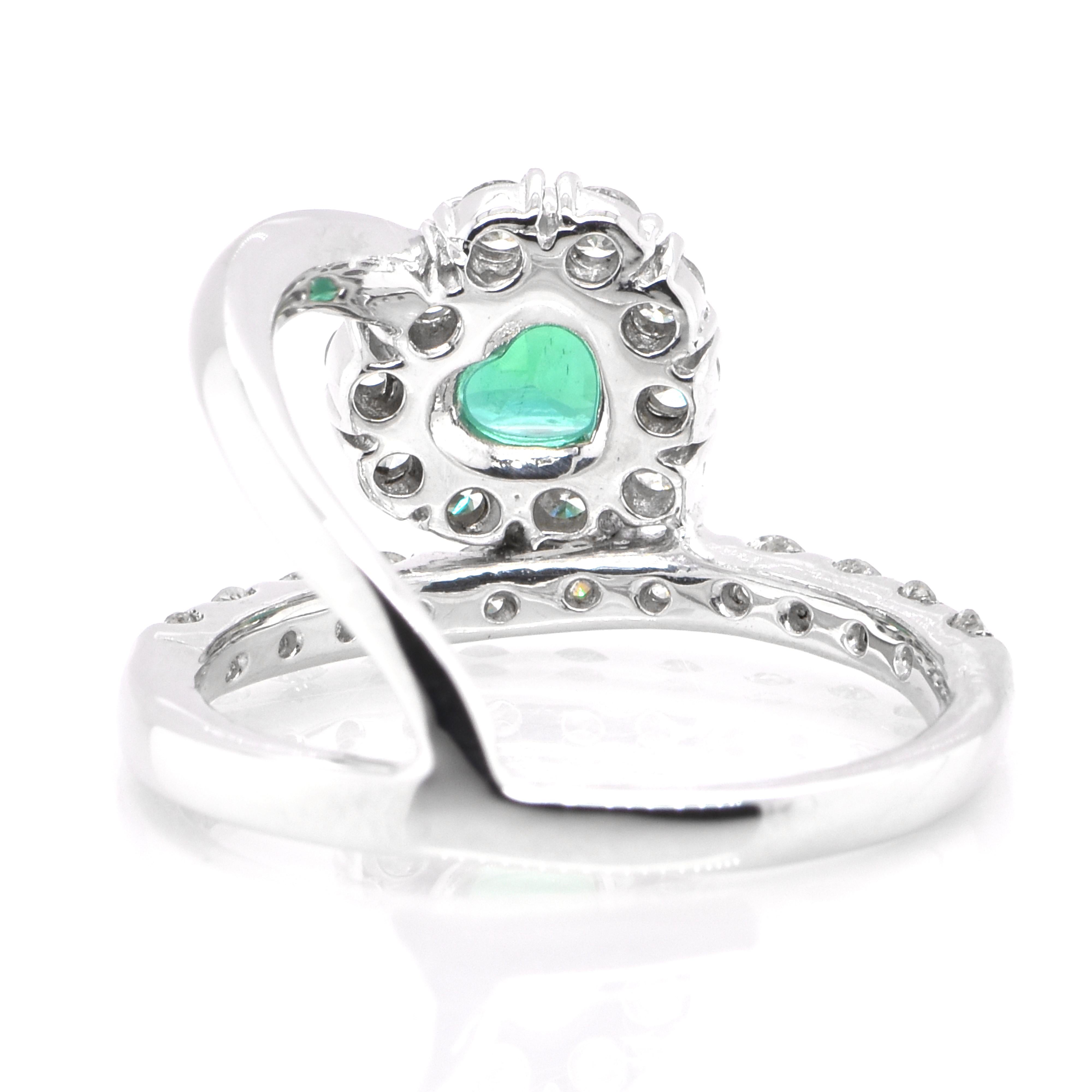 Women's 0.85 Carat Natural, Heart-Cut, Zambian Emerald and Diamond Ring Set in Platinum