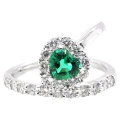 0.85 Carat Natural, Heart-Cut, Zambian Emerald and Diamond Ring Set in Platinum