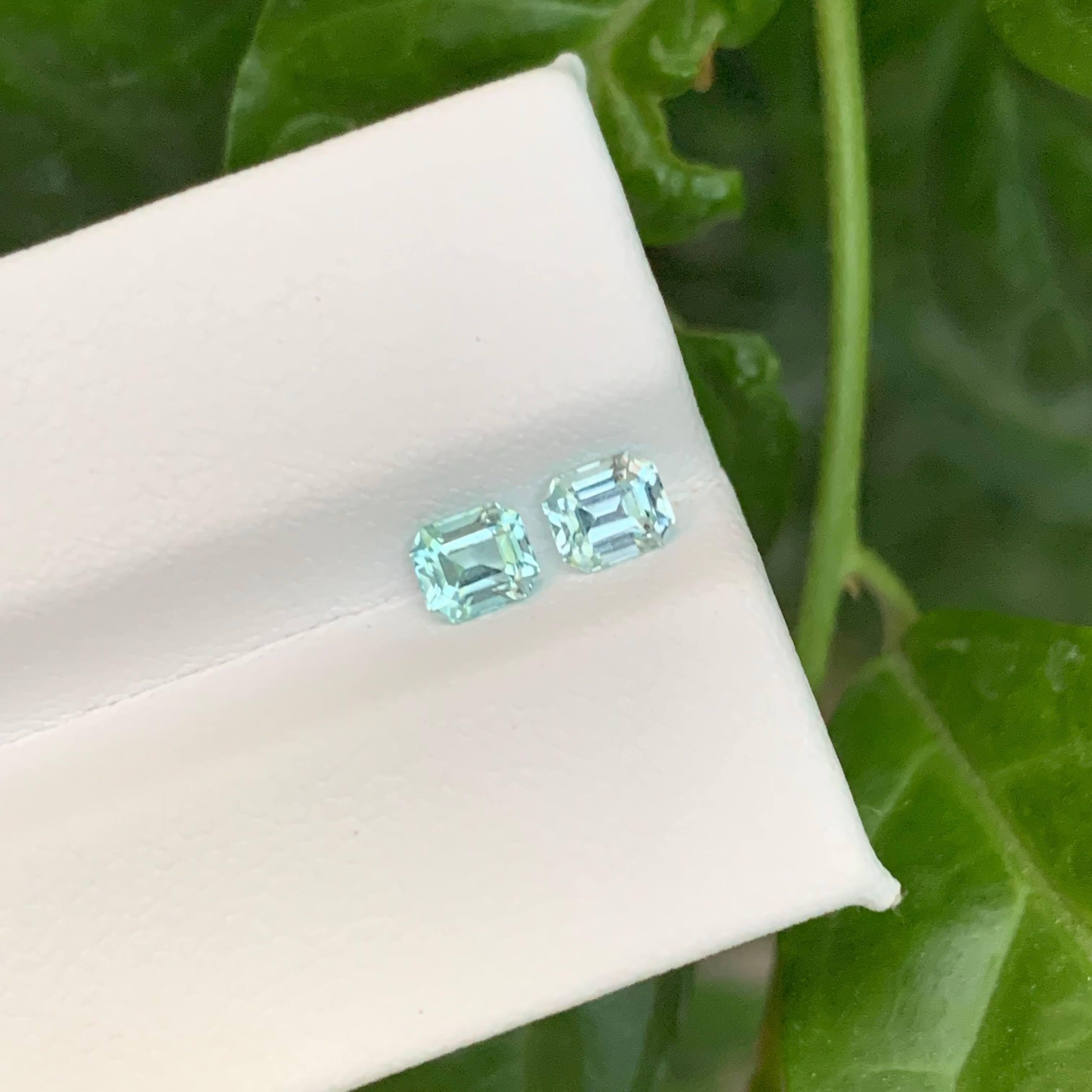 Moderne 0.85 Carat Natural Loose Sea Foam Tourmaline Pair Emerald Cut Afghan Gemstone en vente