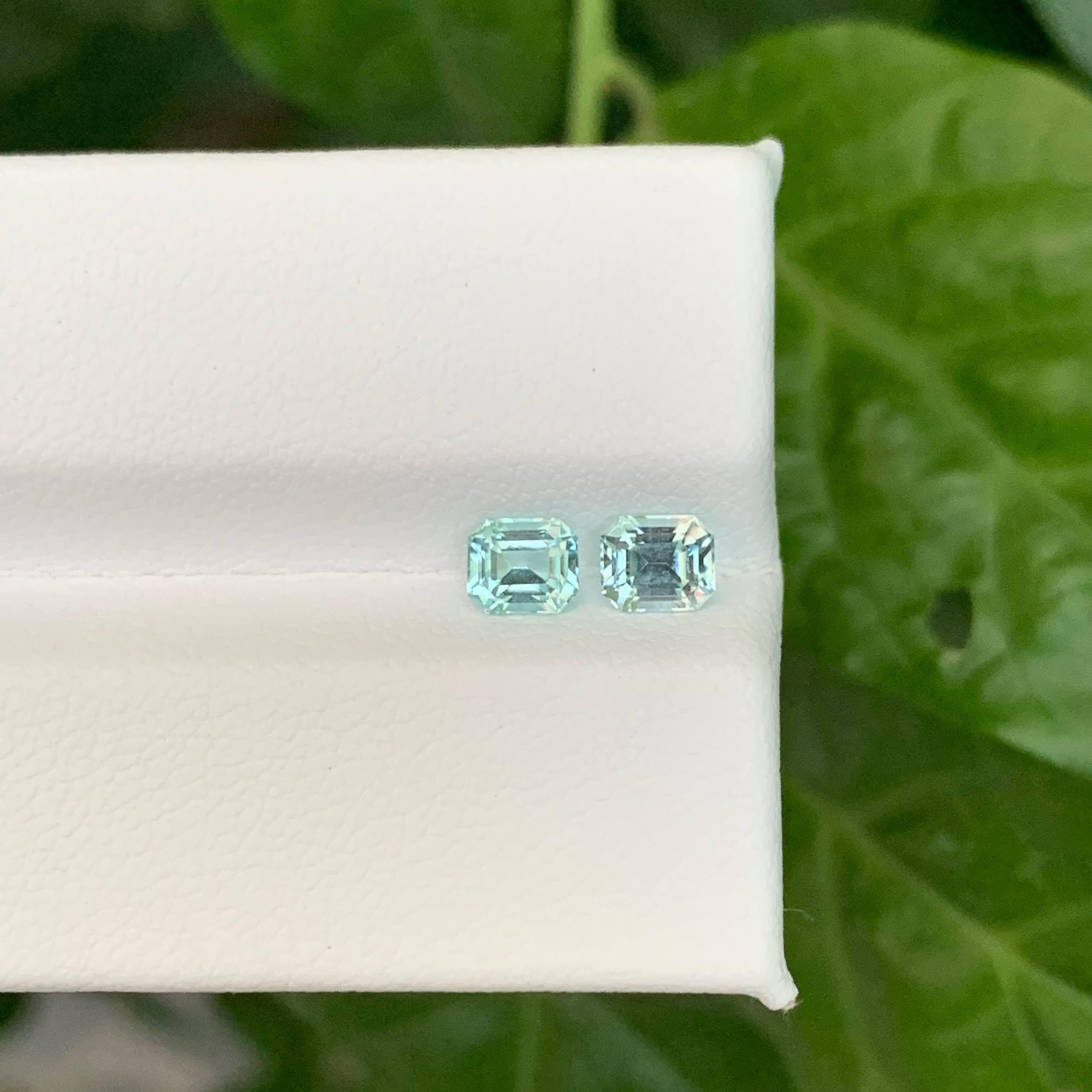 0.85 Carat Natural Loose Sea Foam Tourmaline Pair Emerald Cut Afghan Gemstone Unisexe en vente